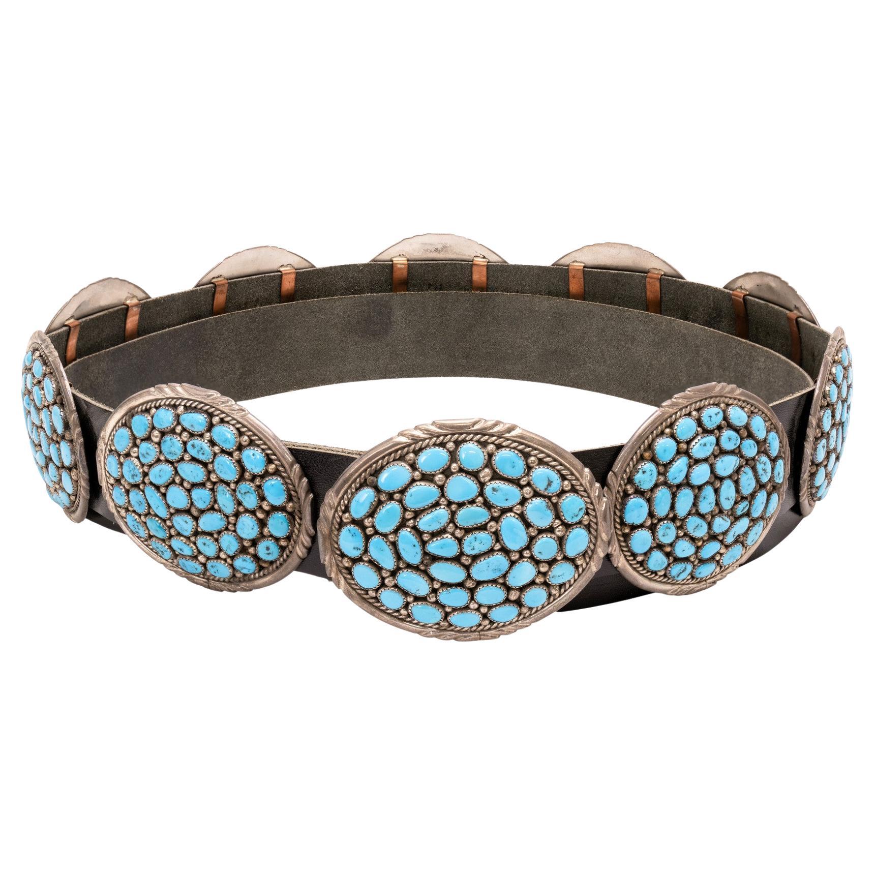 Navajo Sterling Silver and Turquoise Concho Belt