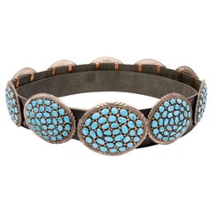 Navajo Sterling Silver and Turquoise Concho Belt