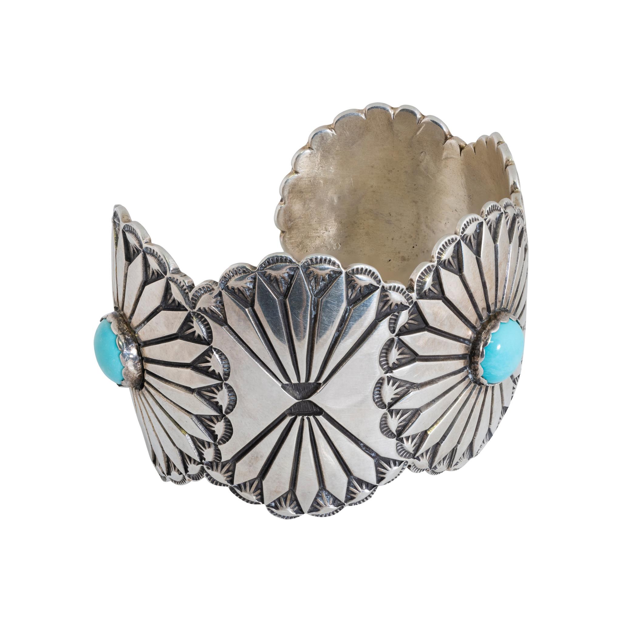 Taglio rotondo Bracciale Navajo in argento sterling e turchese in vendita