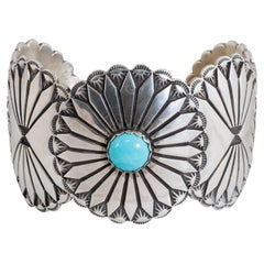 Bracelet manchette en argent sterling et turquoise de Navajo