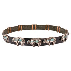 Navajo Sterling Silver and Turquoise Heartline Bear Concho Belt