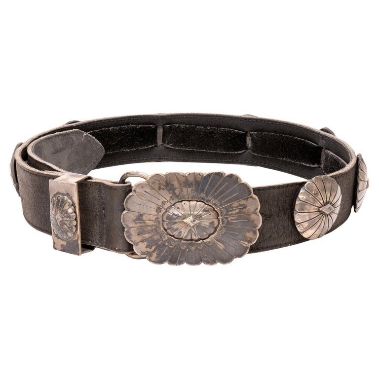 JS James Shay Navajo Sterling Silver Leather Concho Belt Western Native American JS James Shay Navajo Sterling Silver Leather Concho Belt  main image 4