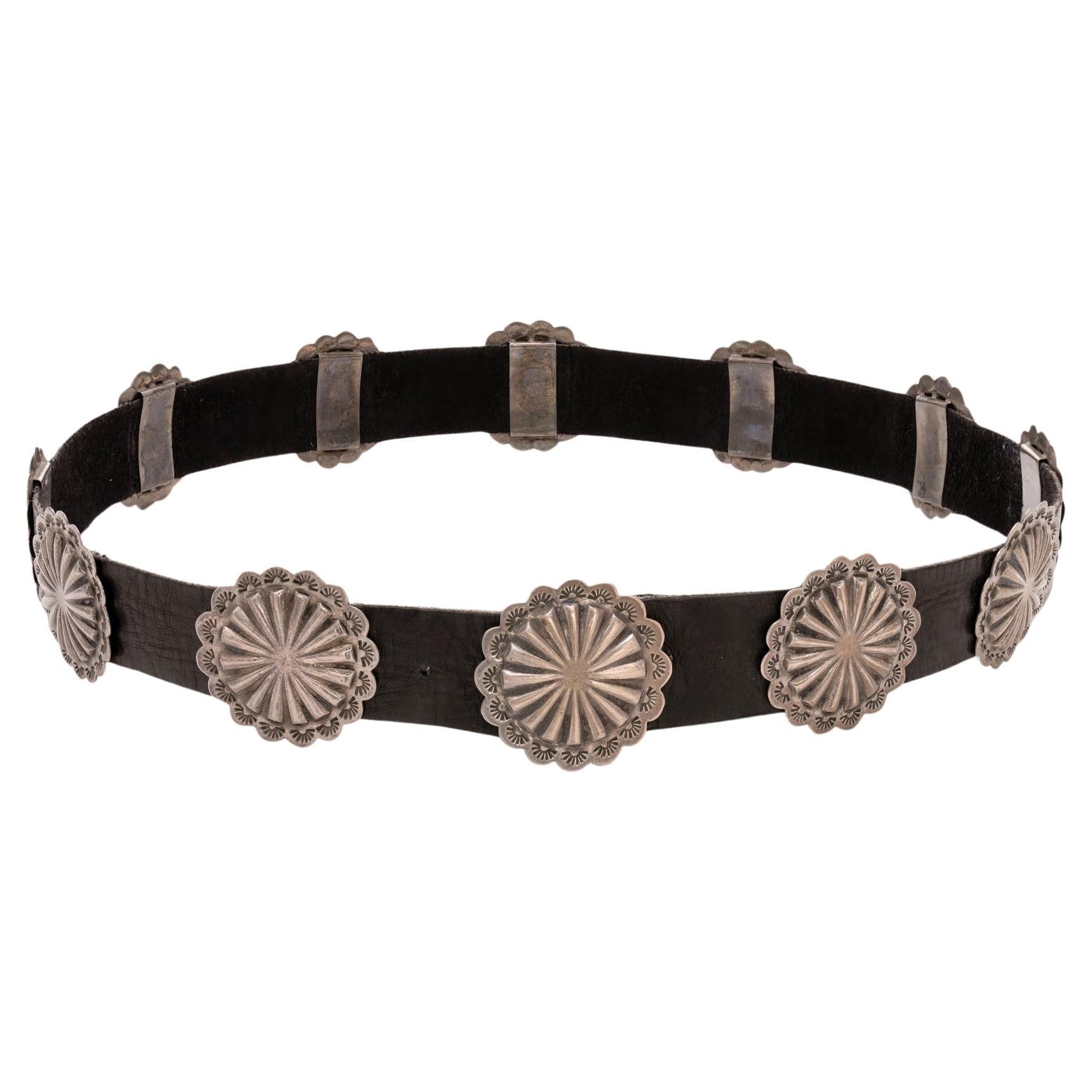 Cinturón Concho Navajo de Plata de Ley