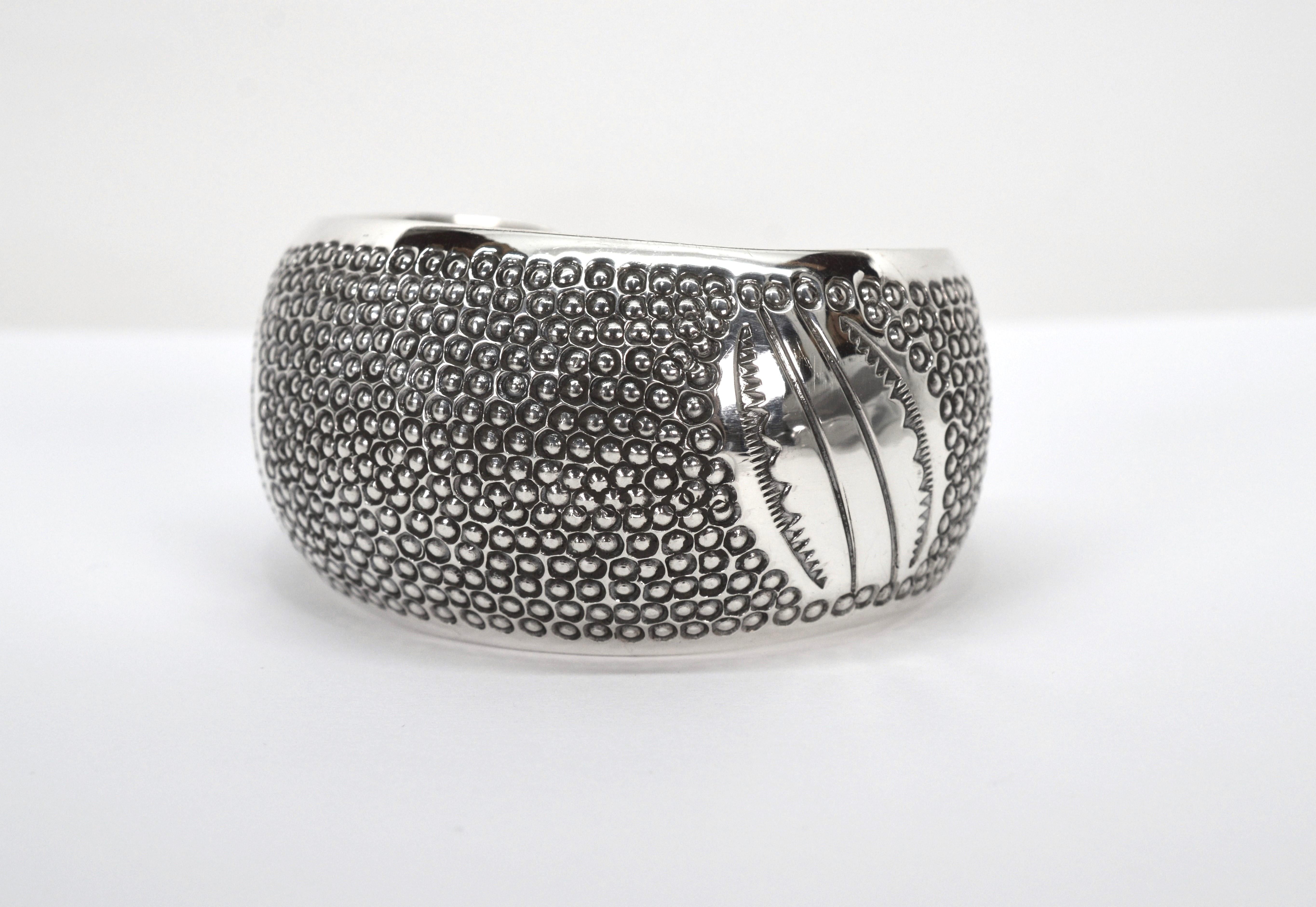 Women's or Men's Navajo Sterling Silver Domed Cuff Bracelet For Sale