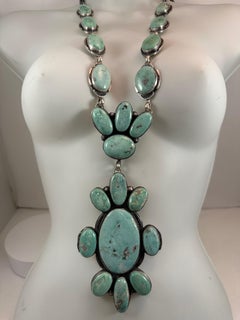 Navajo Sterling Silver Easter Blue Turquoise 34" Squash Blossom ~ T. Vandever