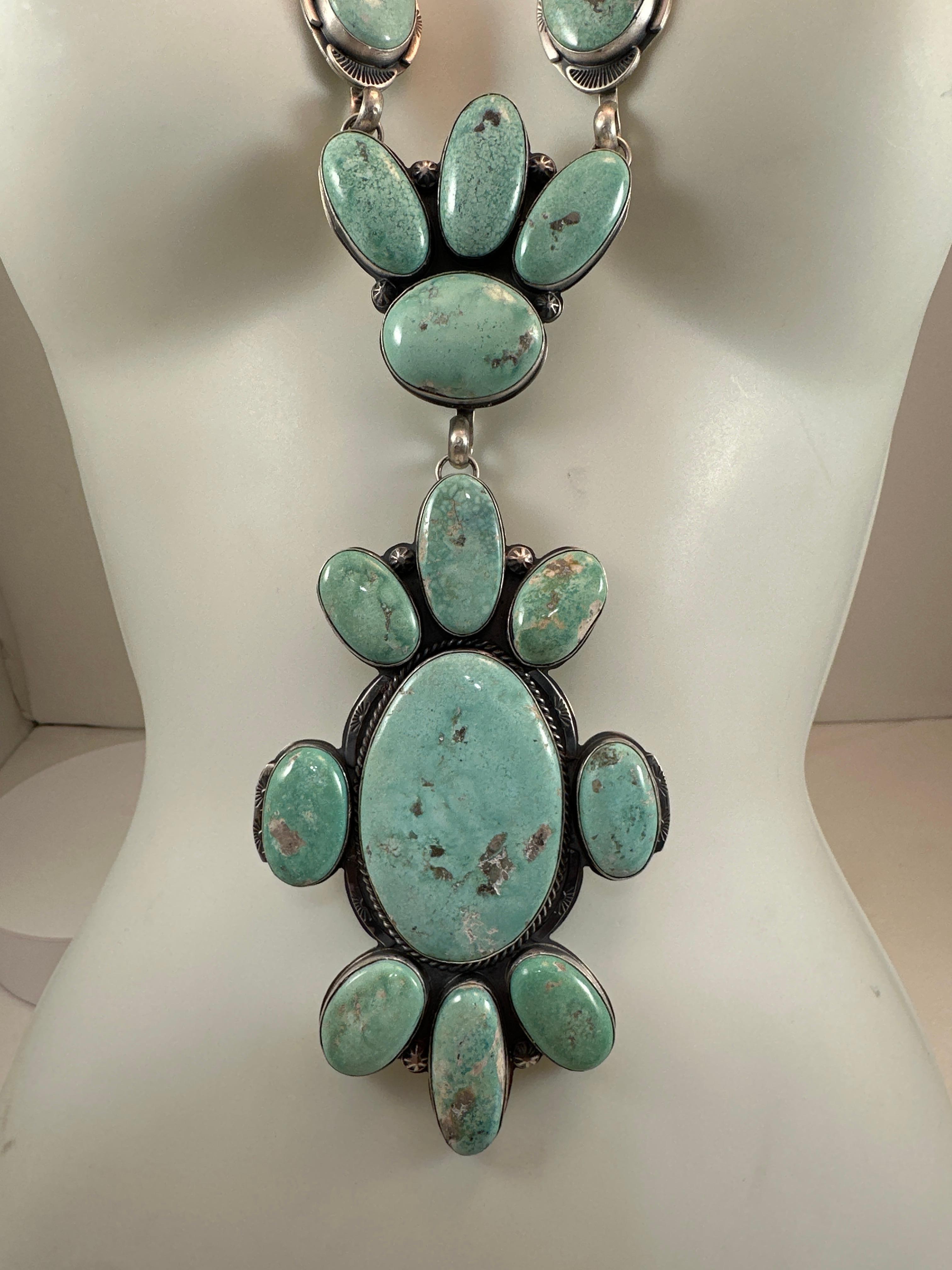 Women's or Men's Navajo Sterling Silver Easter Blue Turquoise 34