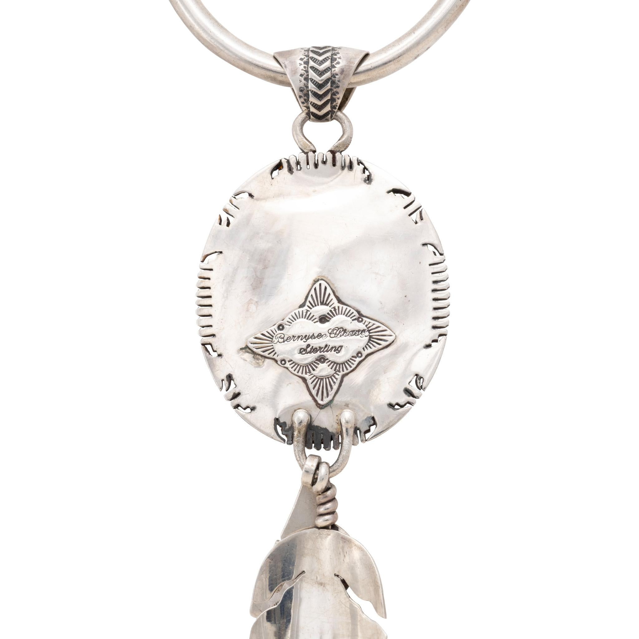 Navajo Sterling Silver Feather and Turquoise Necklace In Good Condition For Sale In Coeur d Alene, ID