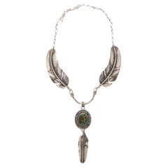 Navajo Sterling Silver Feather and Turquoise Necklace Navajo Sterling Silver Feather and Turquoise Necklace