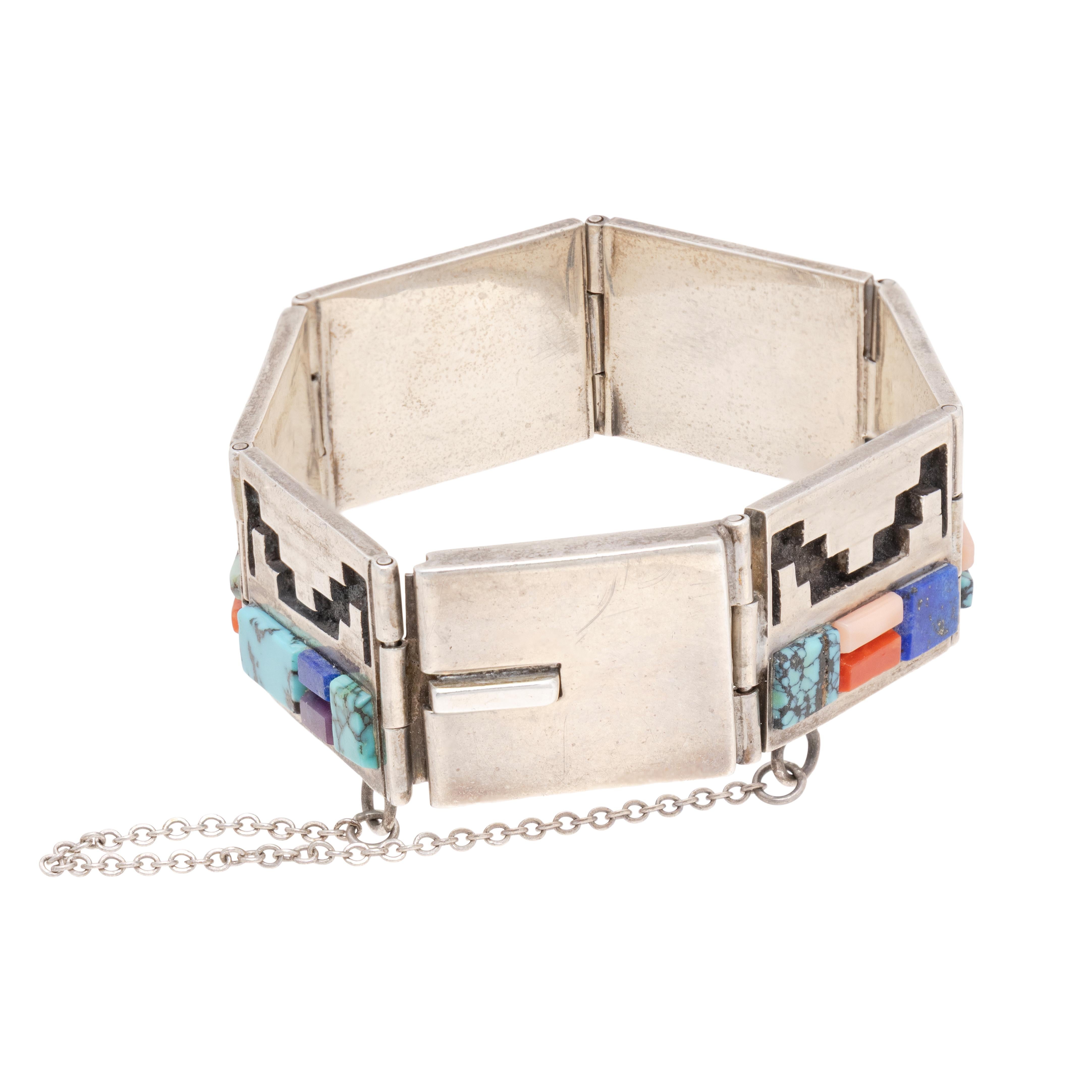 Taglio misto Bracciale con intarsio A Link in argento sterling Navajo in vendita