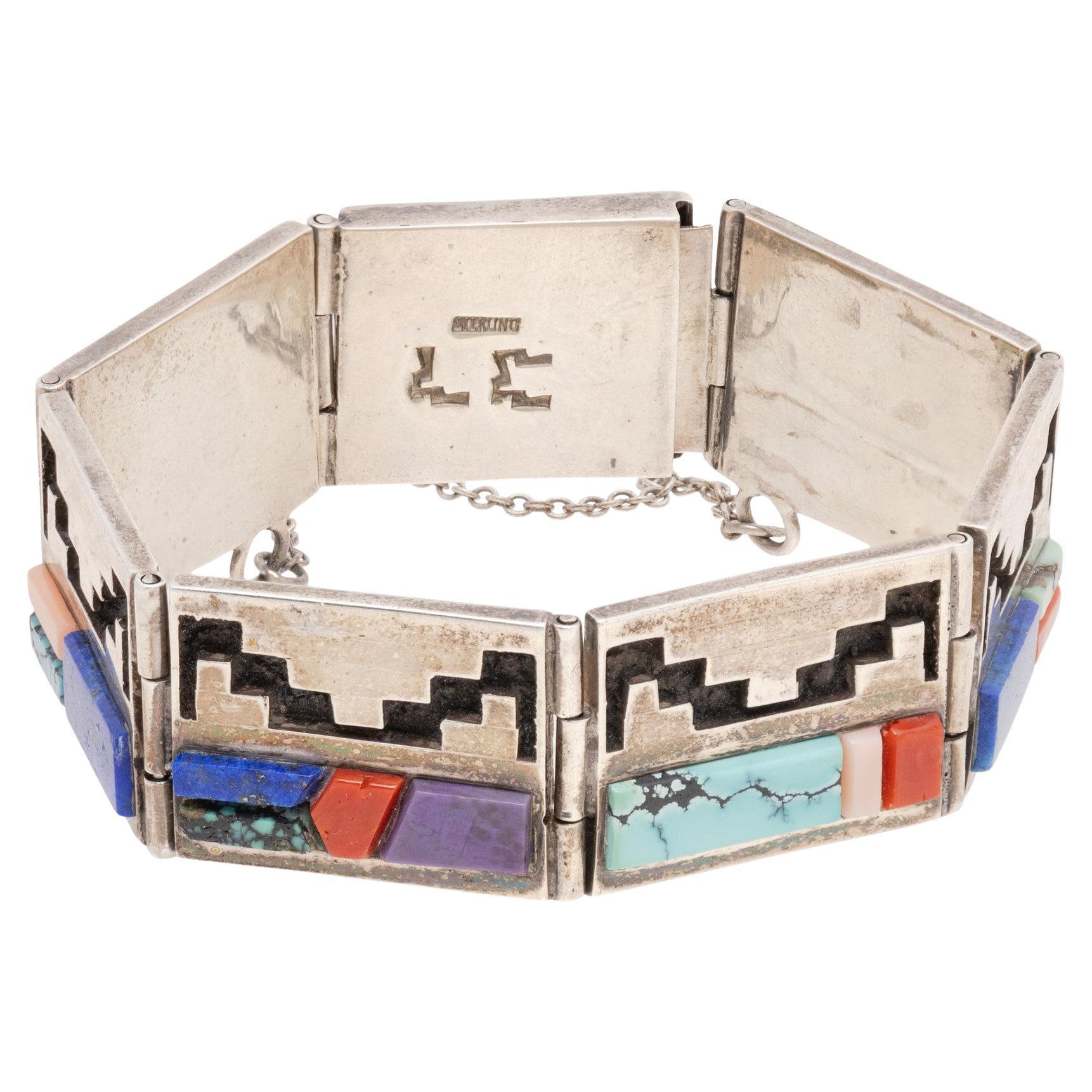 Bracciale con intarsio A Link in argento sterling Navajo