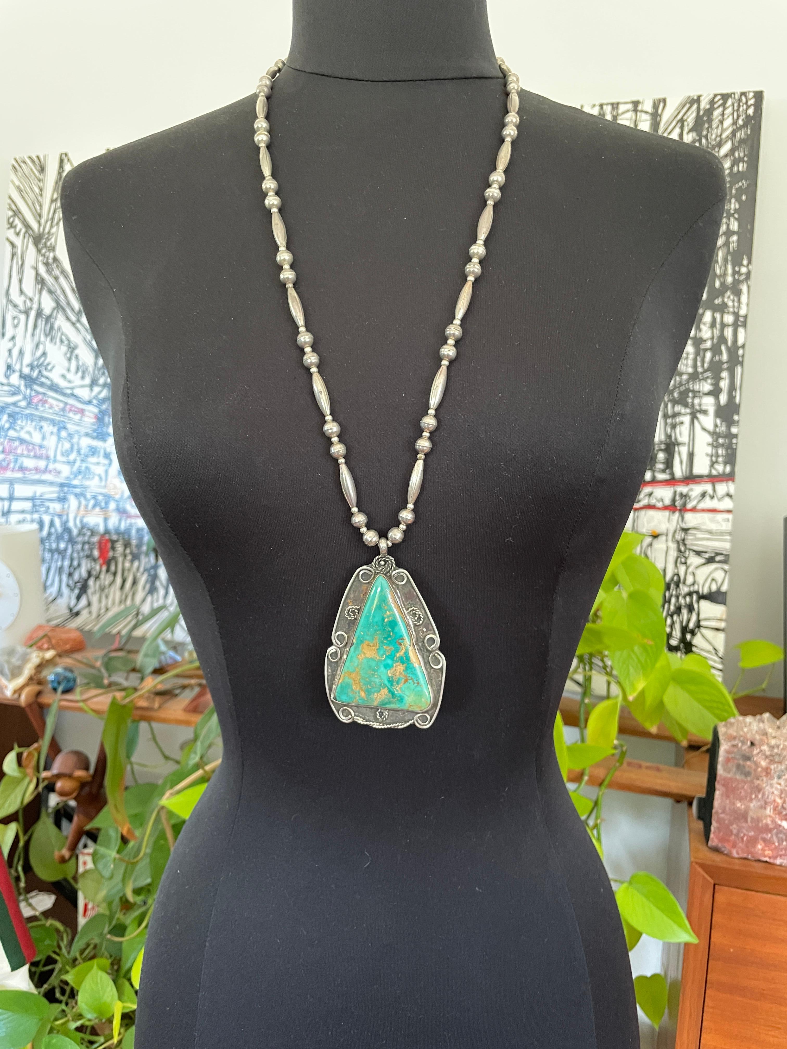 Collana Navajo in argento Sterling Old Pawn con turchese Hachita Yazzie in vendita 2