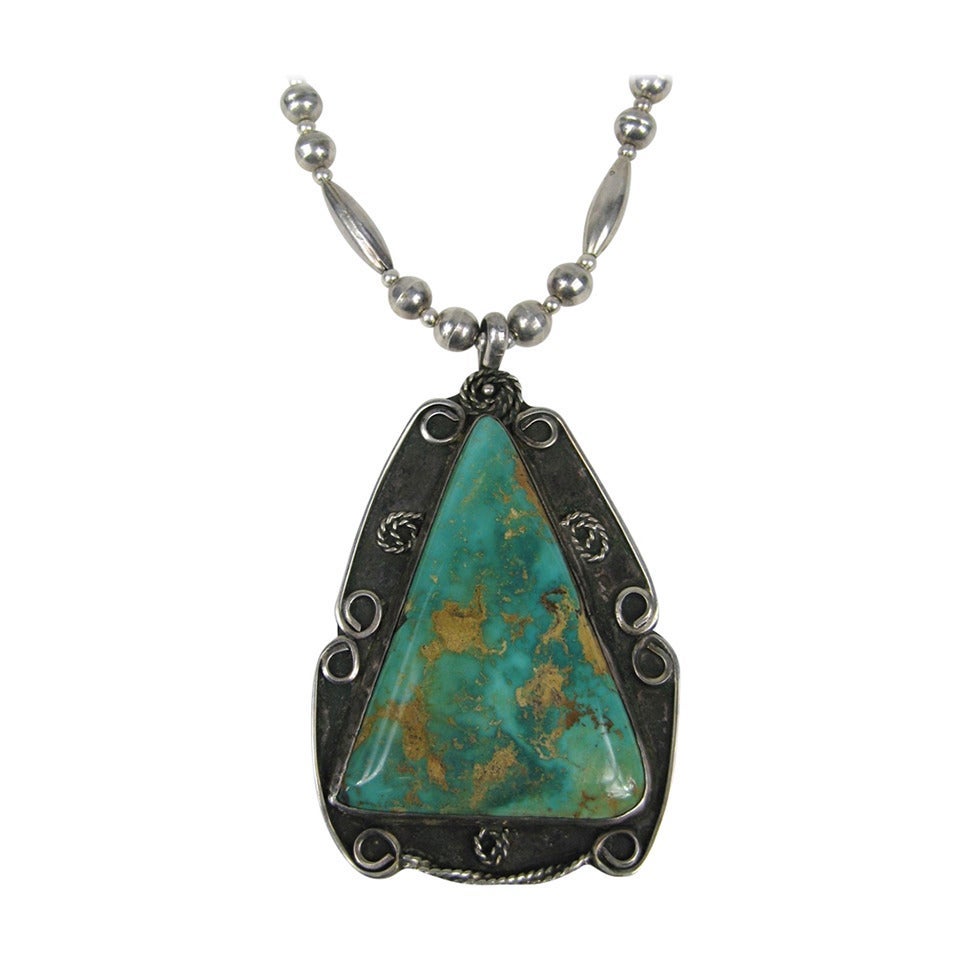 Collana Navajo in argento Sterling Old Pawn con turchese Hachita Yazzie