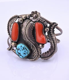Navajo Sterling Silver, Sleeping Beauty Turquoise, and Coral Cuff