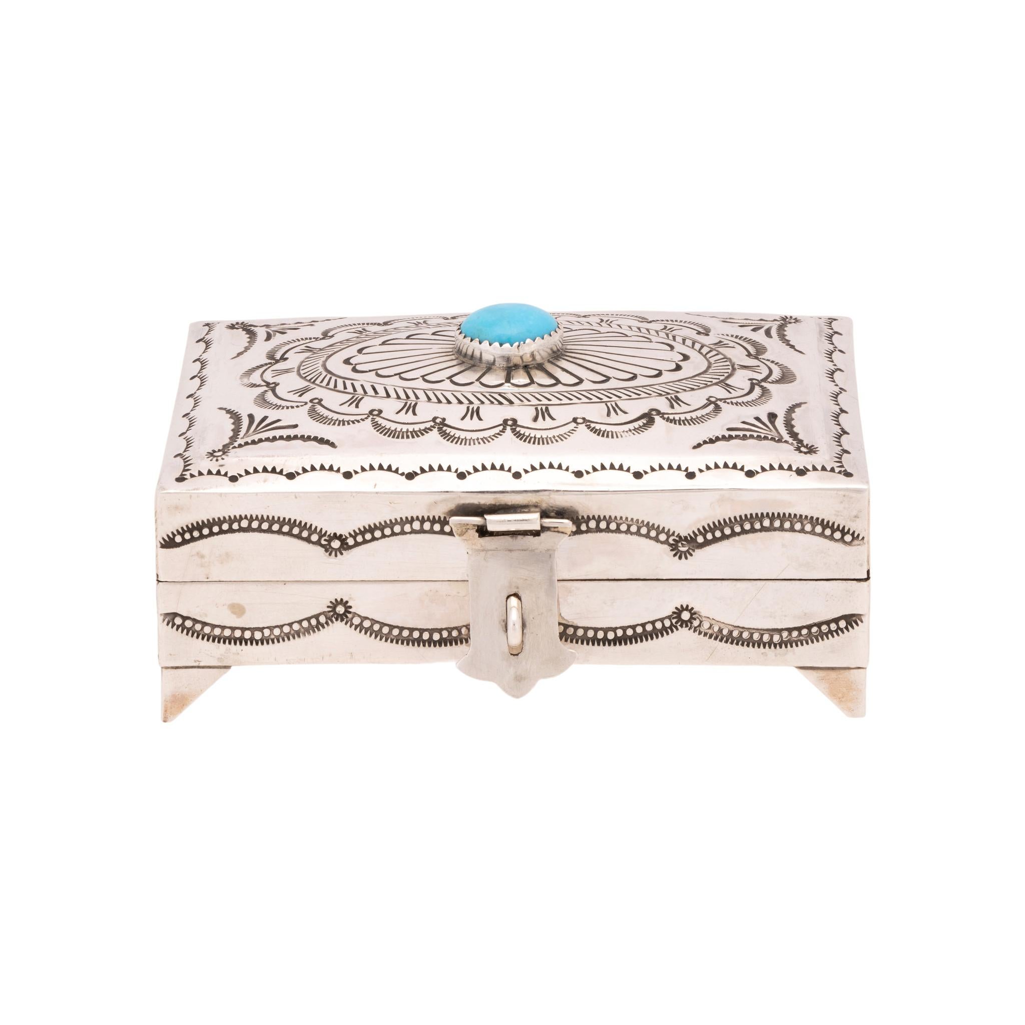 Boîte à bijoux Navajo en argent sterling avec turquoise Unisexe en vente