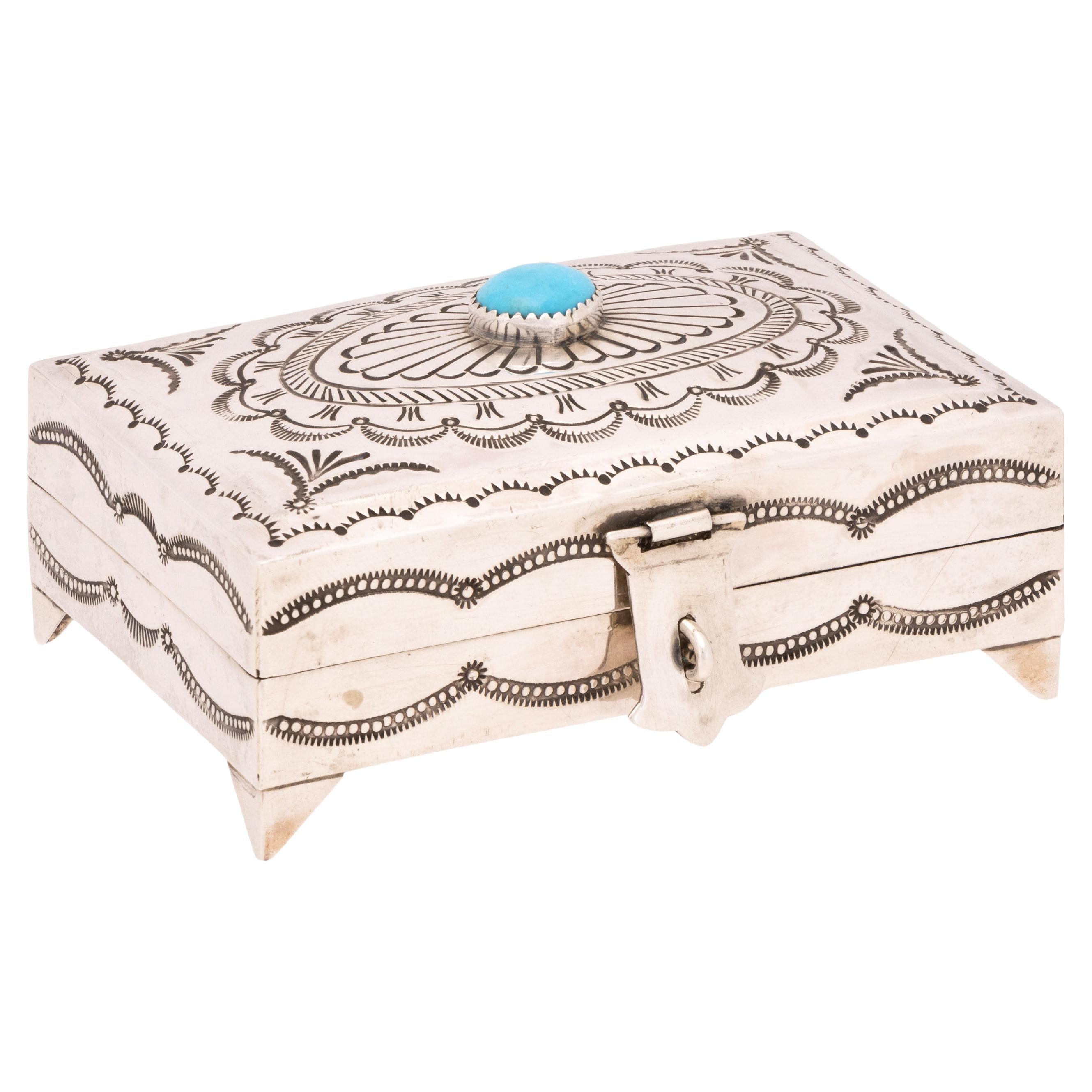 Navajo Trinket-Schachtel aus Sterlingsilber mit Türkis