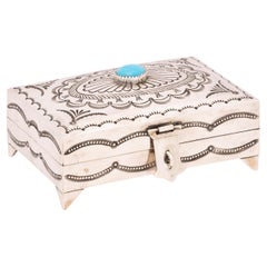 Navajo Trinket-Schachtel aus Sterlingsilber mit Türkis