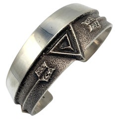 Navajo Sterling Silver Tufa Cast Cuff Bracelet by Kevin Yazzie