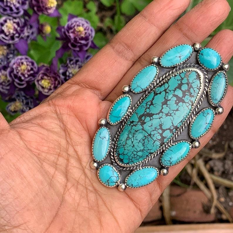 Artista Anello a grappolo di turchese in argento sterling Navajo in vendita