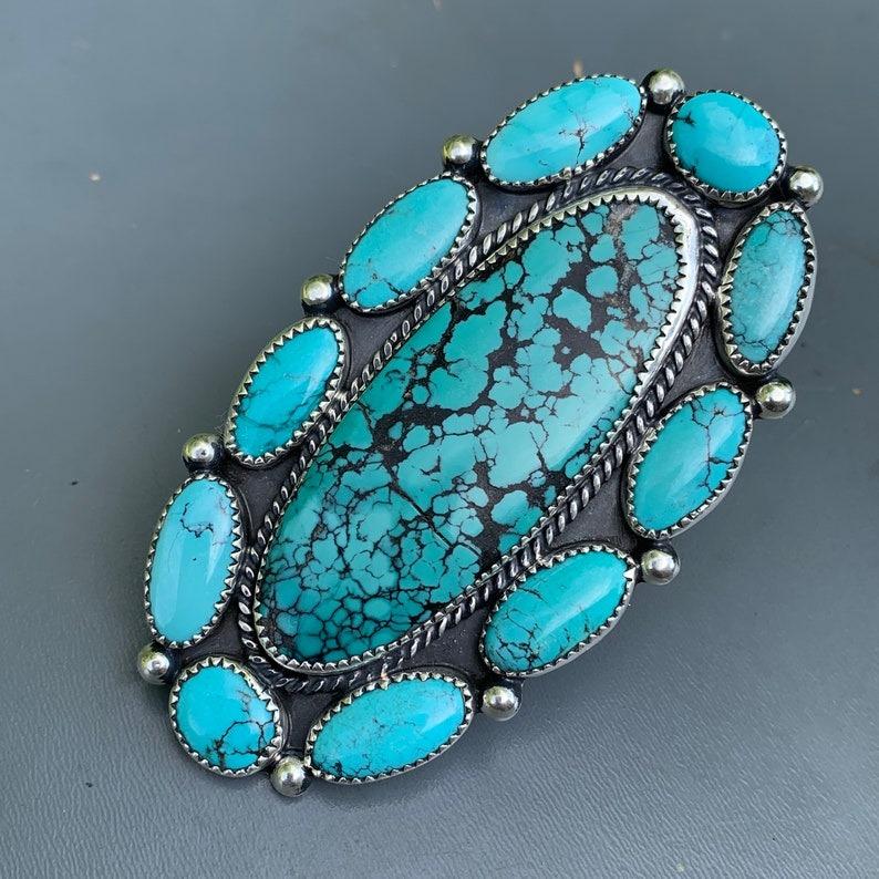 Cabochon Anello a grappolo di turchese in argento sterling Navajo in vendita