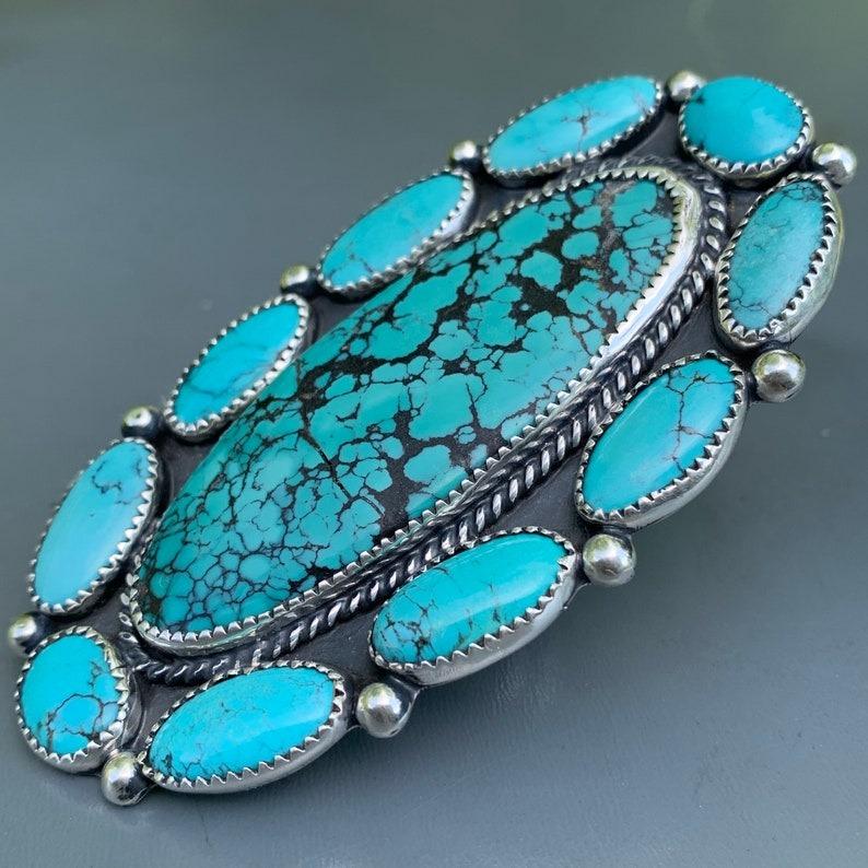 Anello a grappolo di turchese in argento sterling Navajo In condizioni buone in vendita a Monroe Township, NJ