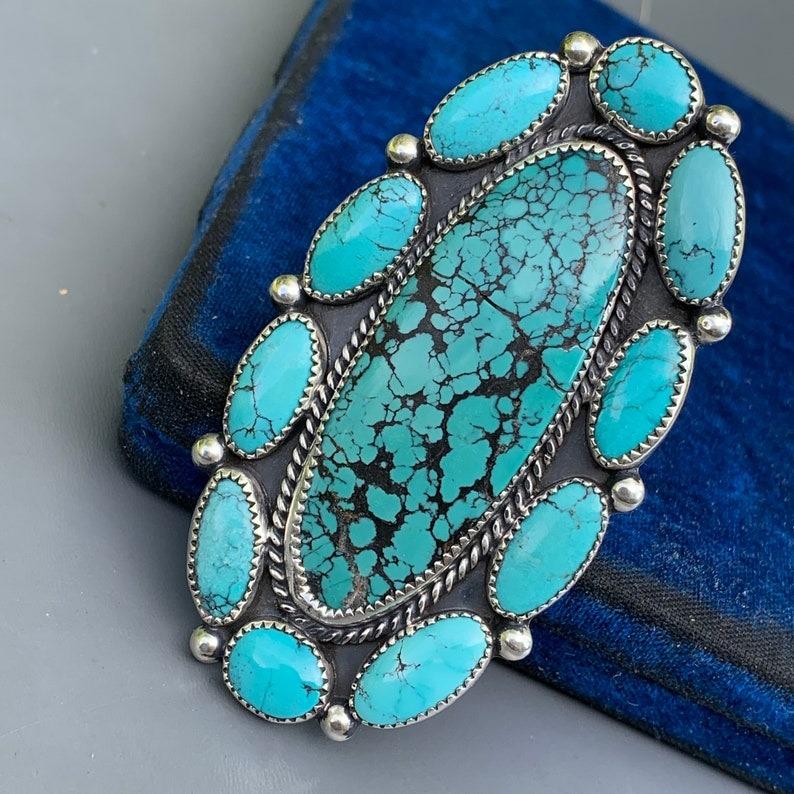 Anello a grappolo di turchese in argento sterling Navajo in vendita 1