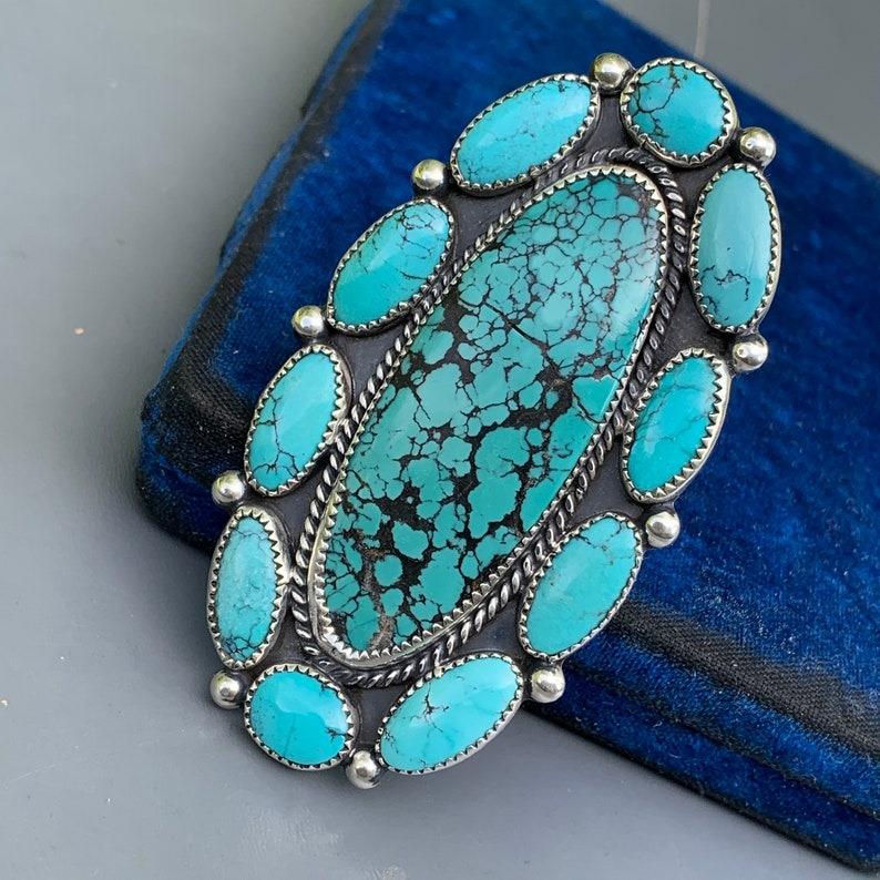 Anello a grappolo di turchese in argento sterling Navajo in vendita 2