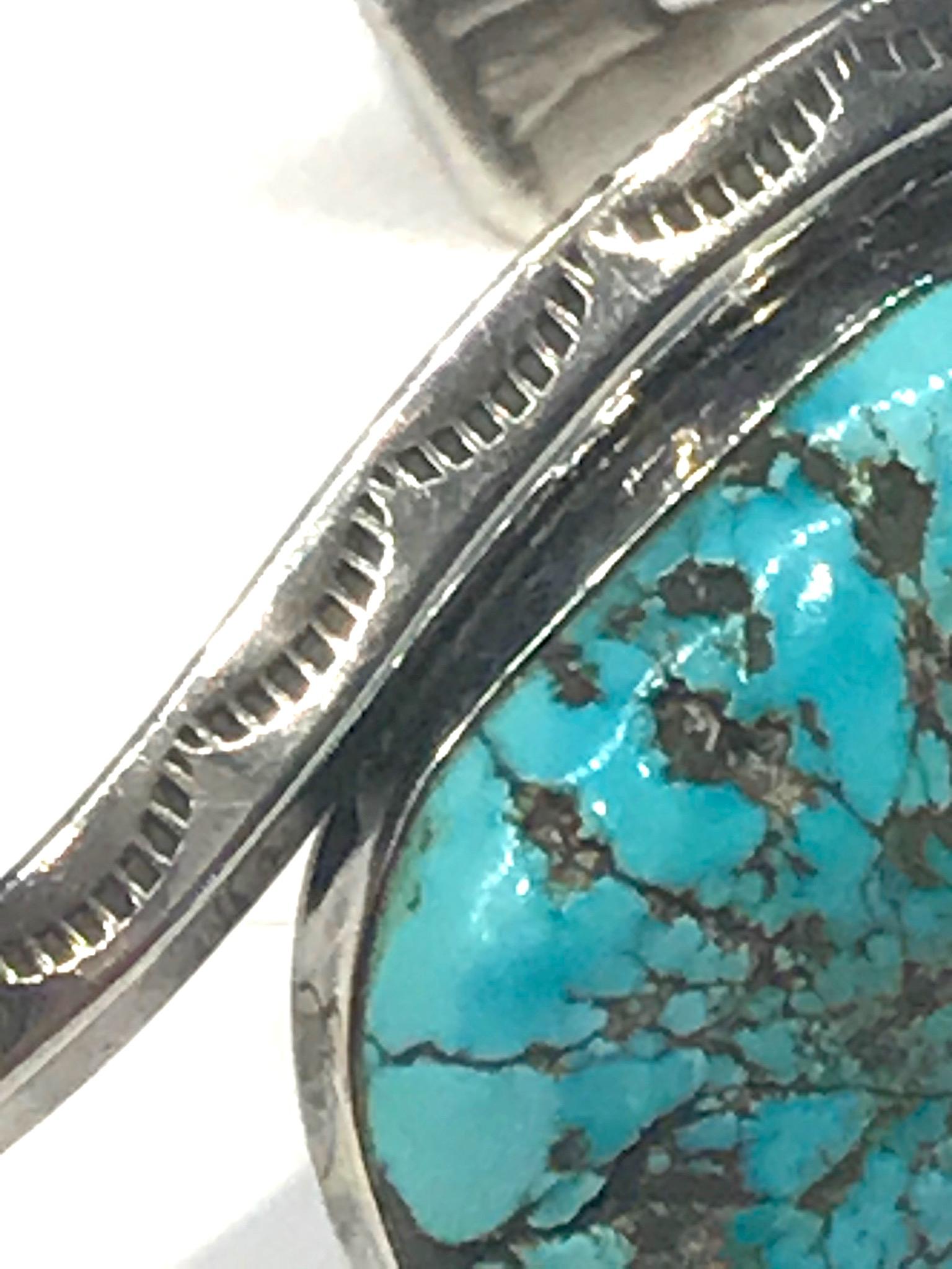 Navajo Sterling Silver Turquoise & Coral Cuff Bracelet with Surprise 4