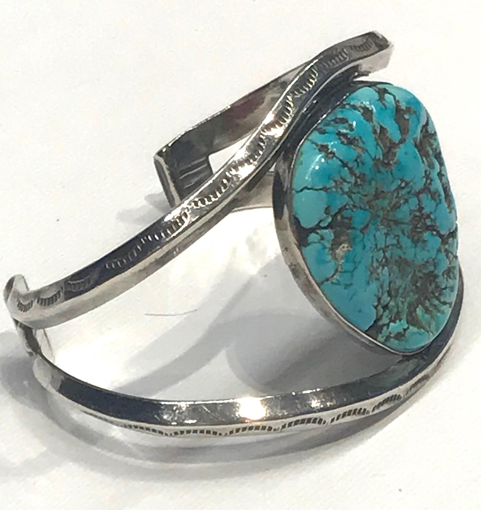 Women's or Men's Navajo Sterling Silver Turquoise & Coral Cuff Bracelet with Surprise