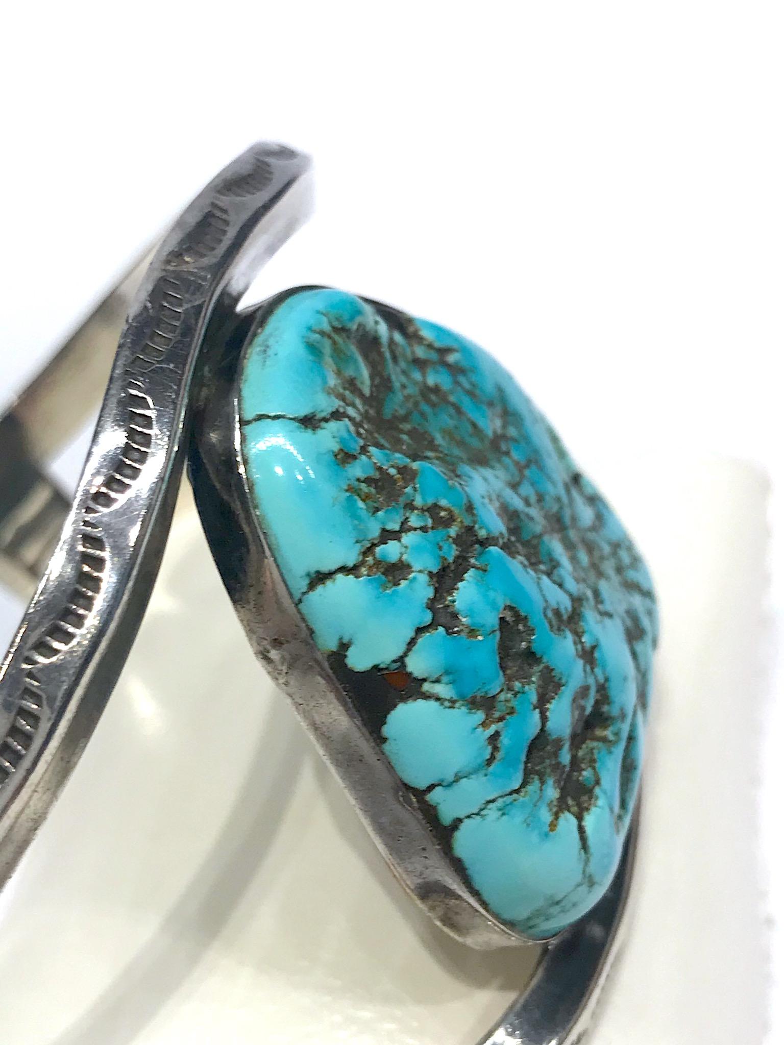 Women's or Men's Navajo Sterling Silver Turquoise & Coral Cuff Bracelet with Surprise