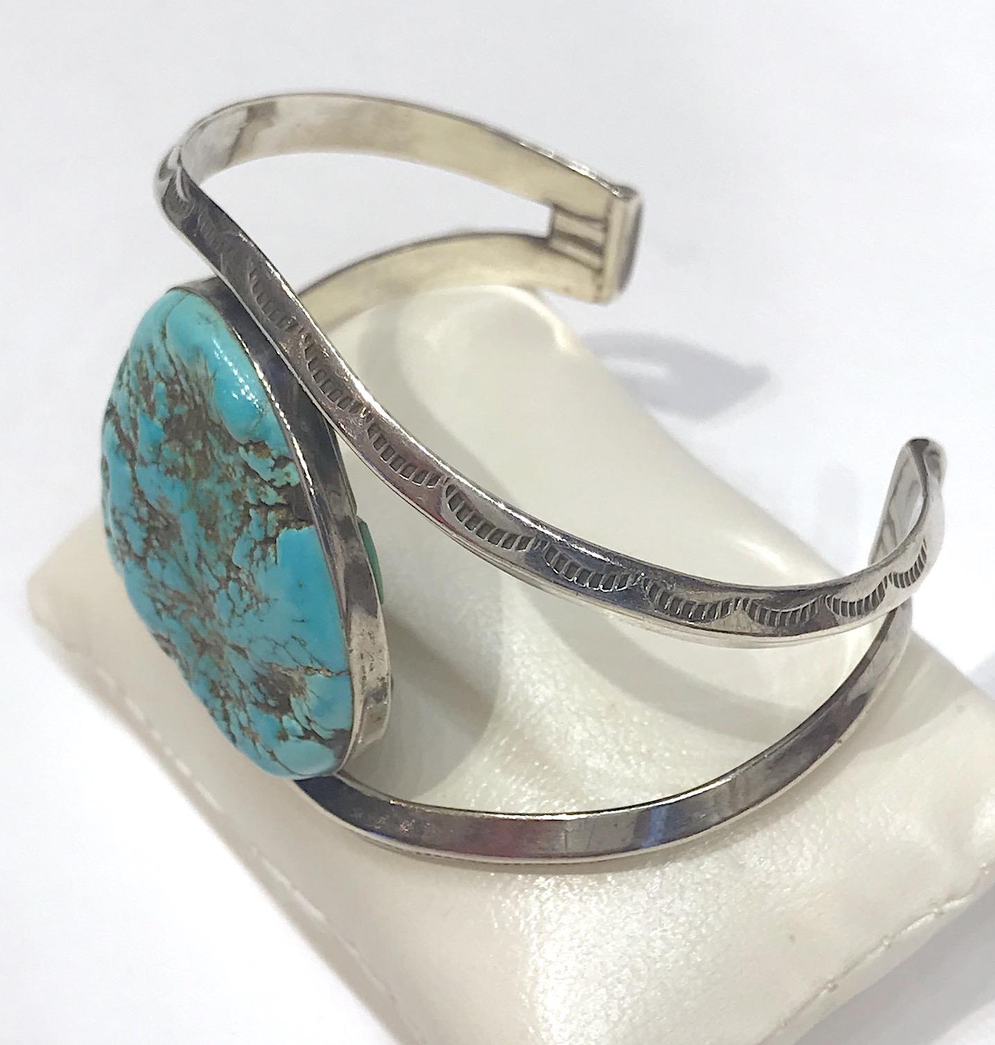 Navajo Sterling Silver Turquoise & Coral Cuff Bracelet with Surprise 1