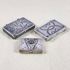 Navajo Sterling Silver & Turquoise Hand Made Pill Boxes, Set of Three, 1930s