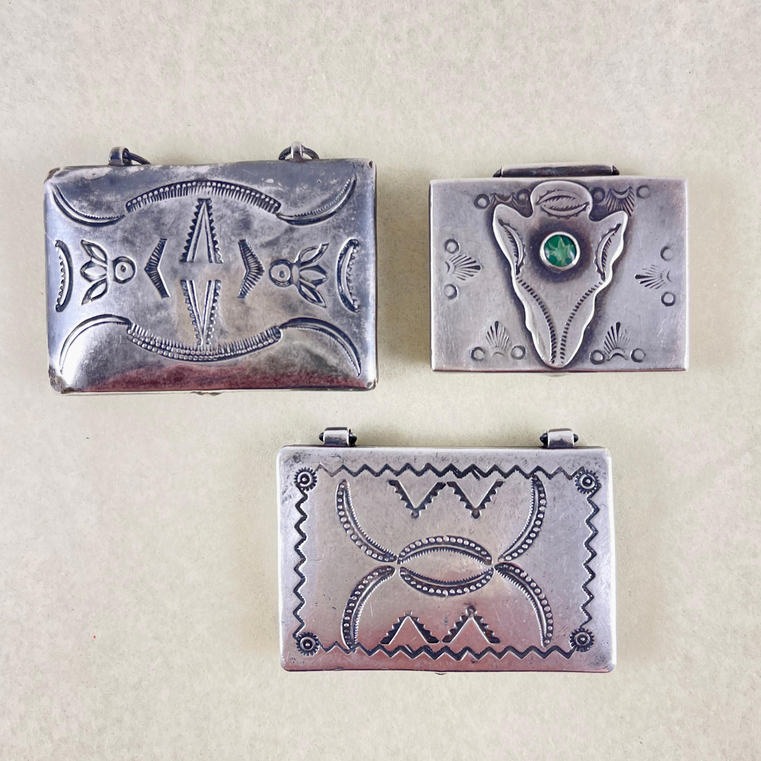 American Navajo Sterling Silver & Turquoise Hand Made Pill Boxes, Set of Three, 1930s For Sale