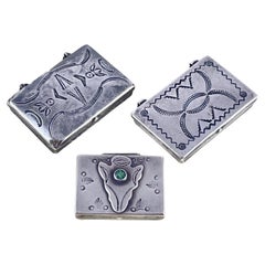 Navajo Sterling Silver & Turquoise Hand Made Pill Boxes, Set of Three, 1930s