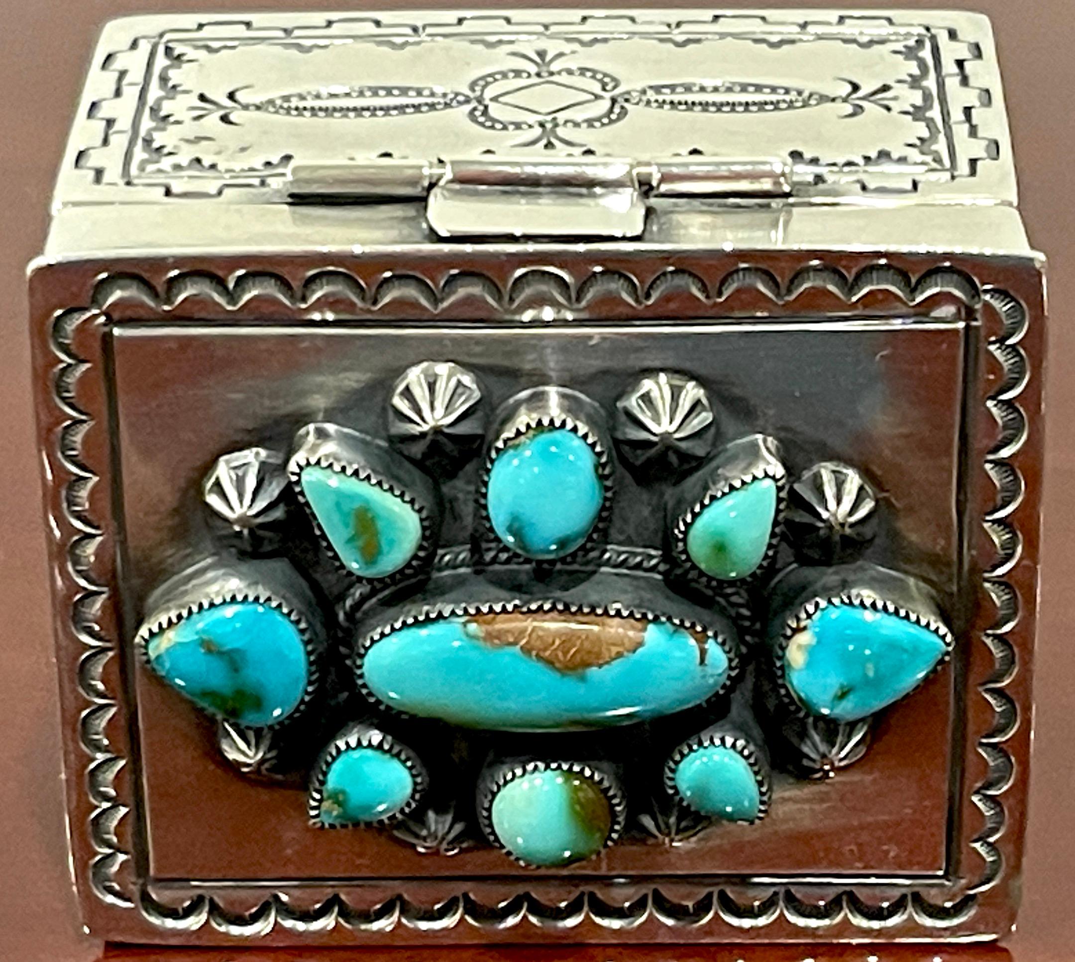 Navajo Sterling Silver & Turquoise Hinged Box, by Gary Reeves For Sale 2