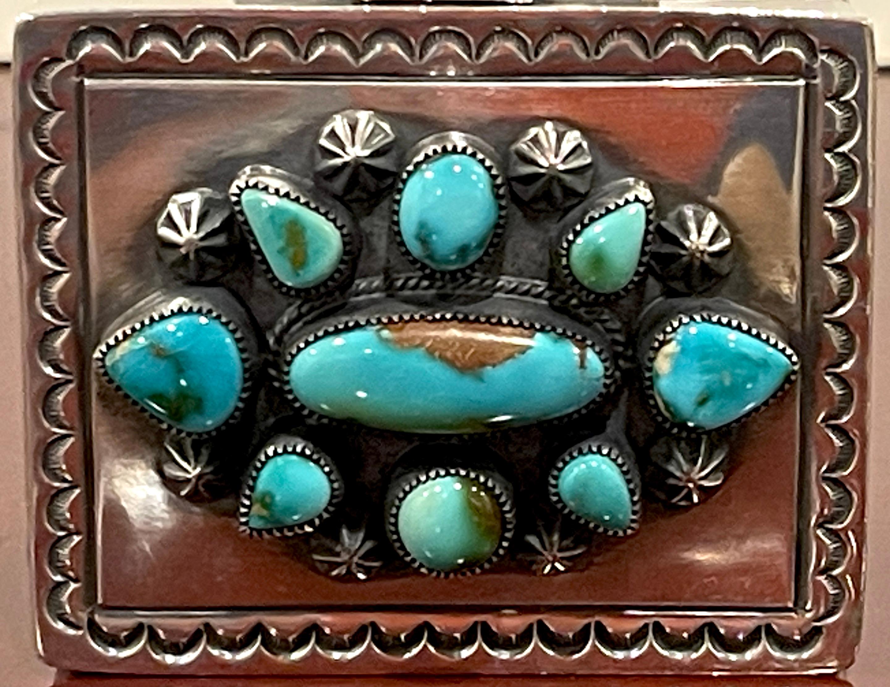 Navajo Sterling Silver & Turquoise Hinged Box, by Gary Reeves For Sale 3