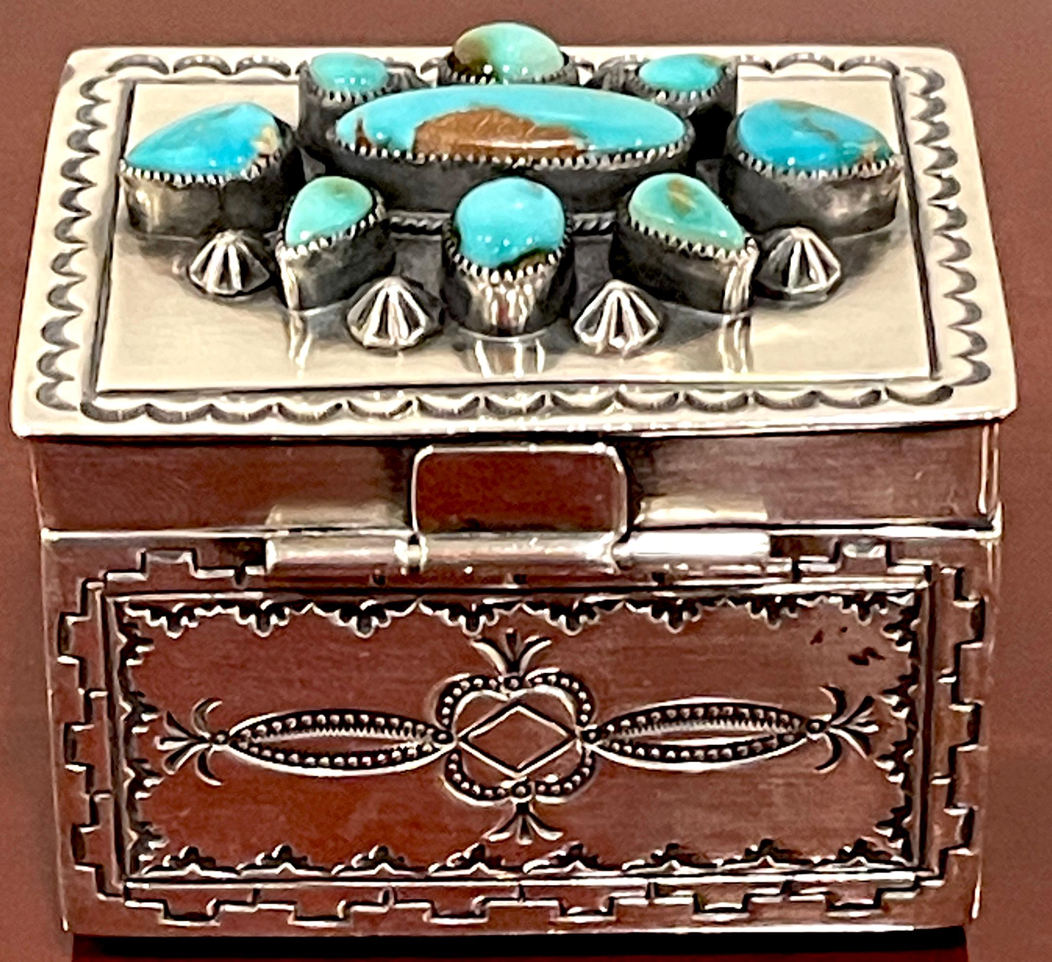 American Navajo Sterling Silver & Turquoise Hinged Box, by Gary Reeves For Sale