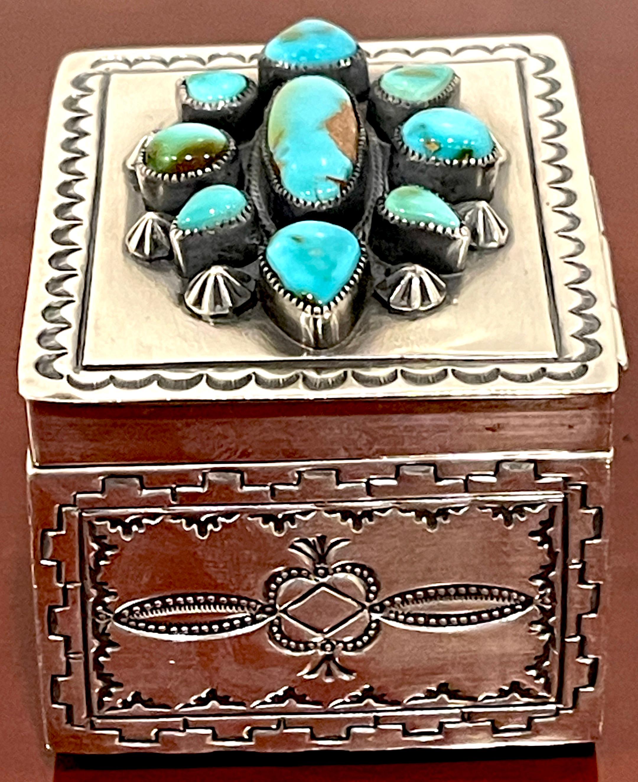 Navajo Sterling Silver & Turquoise Hinged Box, by Gary Reeves In Good Condition For Sale In West Palm Beach, FL