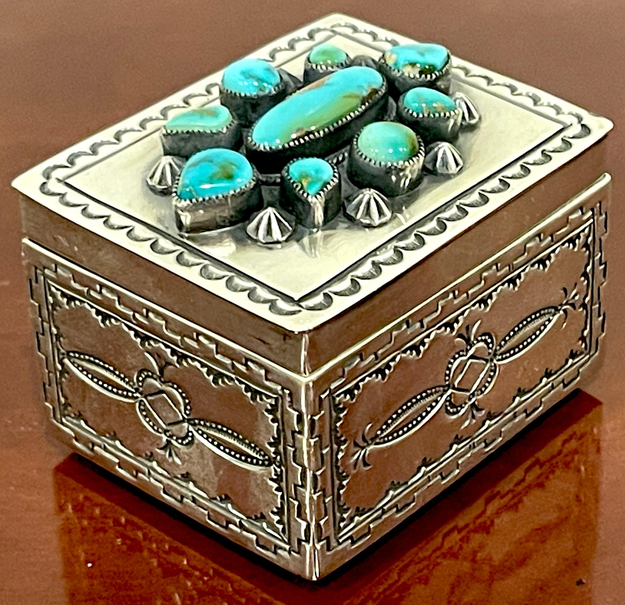 Navajo Sterling Silver & Turquoise Hinged Box, by Gary Reeves For Sale 1