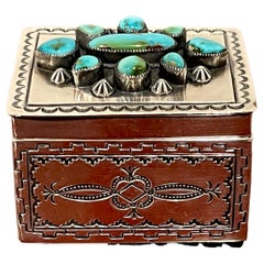 Used Navajo Sterling Silver & Turquoise Hinged Box, by Gary Reeves