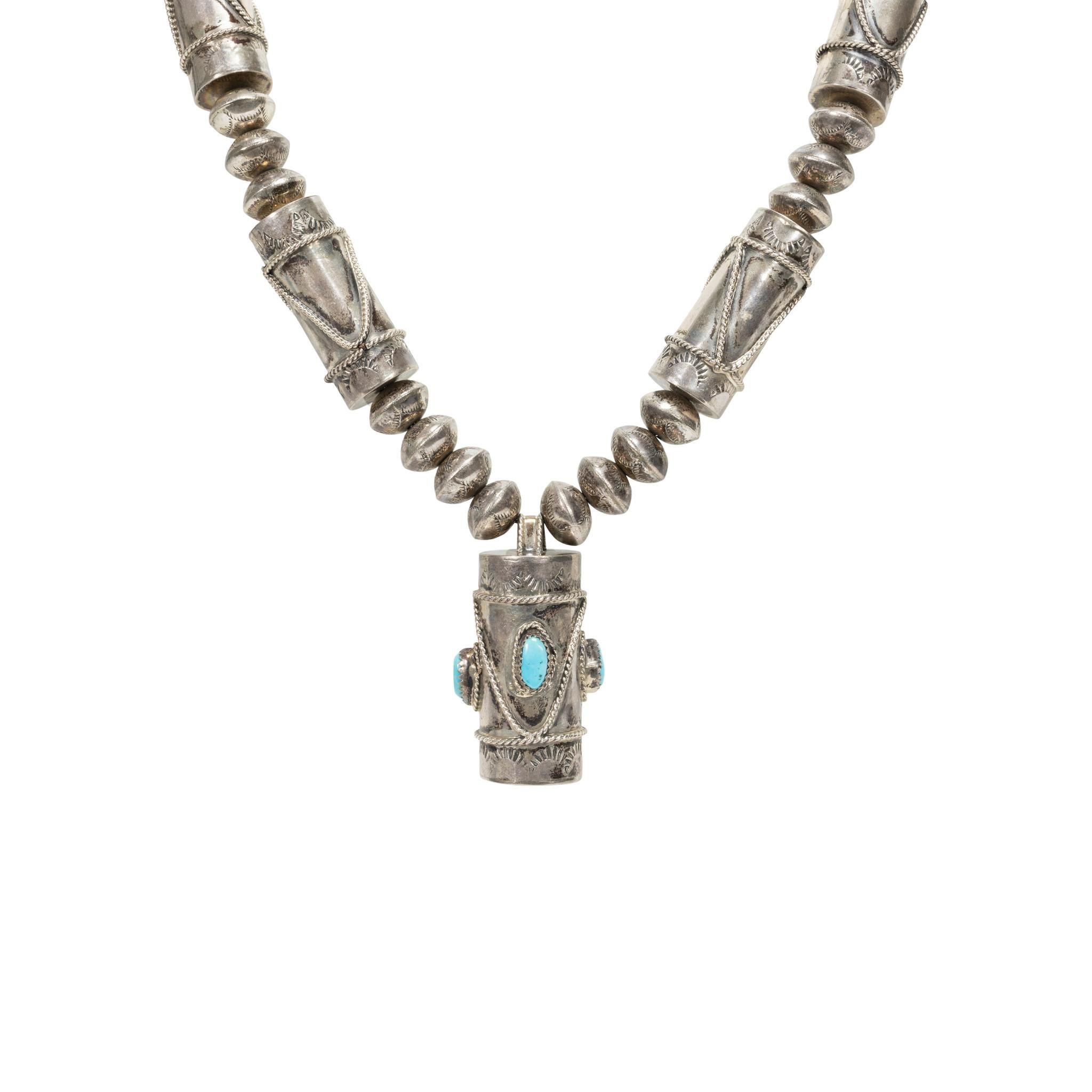 da uomo o donna Navajo Sterling Silver Turquoise Necklace in vendita