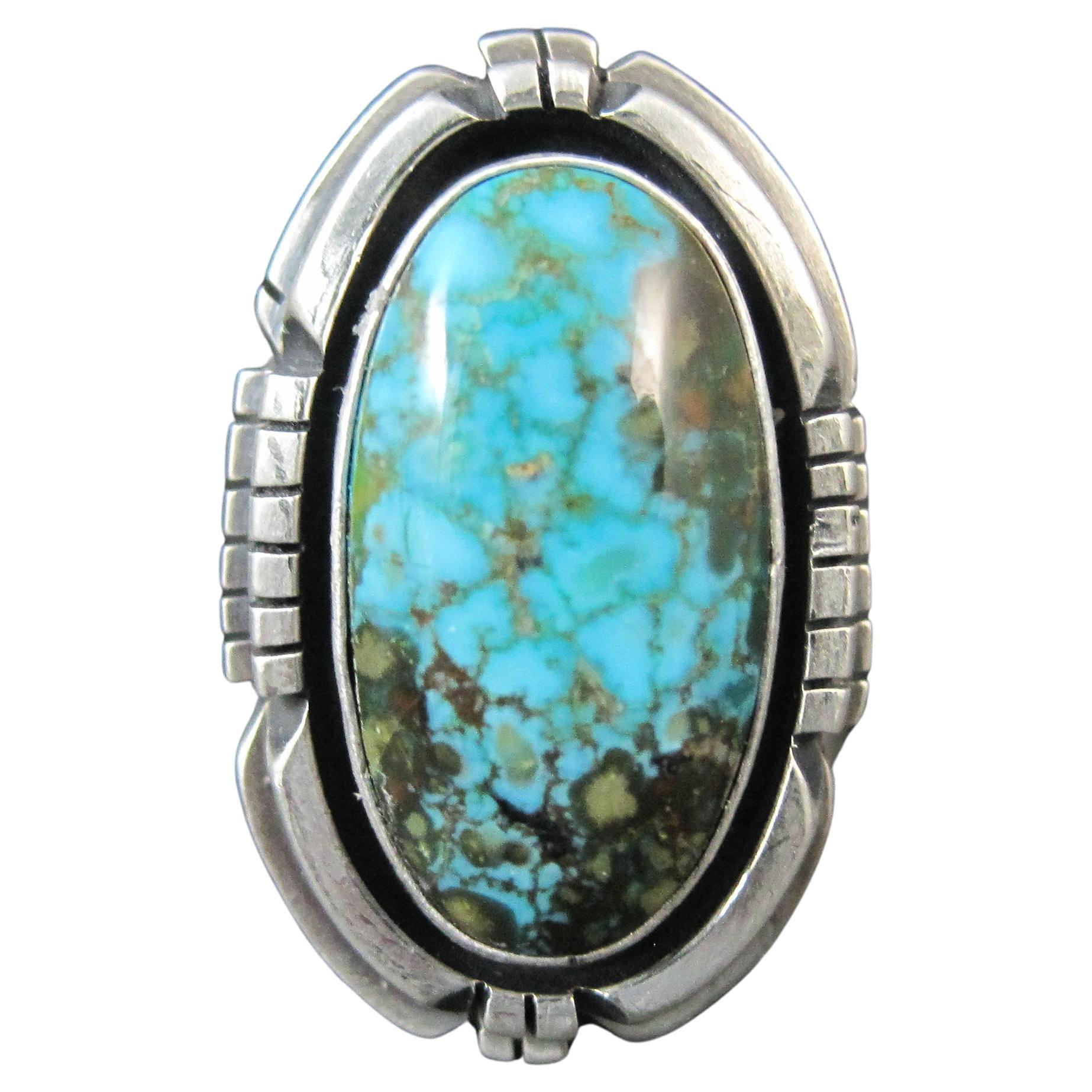 Navajo Sterling Silver Turquoise Ring by Paul Livingston, Taille 7