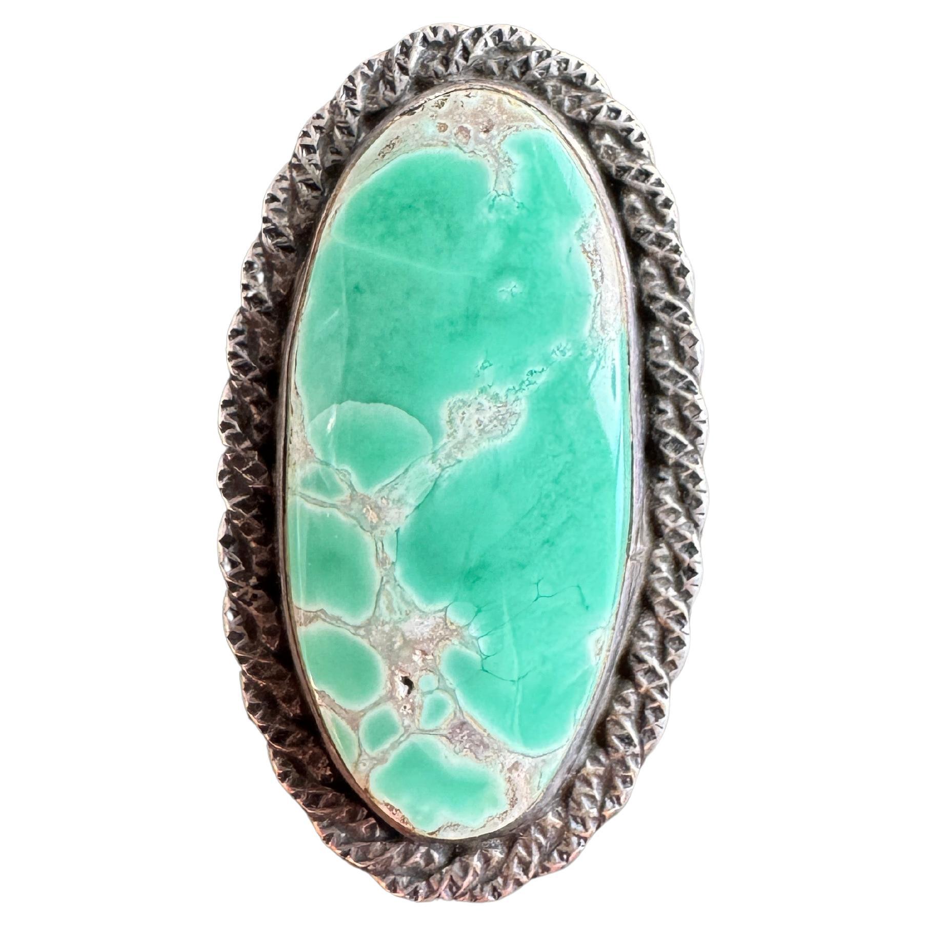 Navajo Sterling Silver Turquoise Ring Handcrafted Native American For Sale