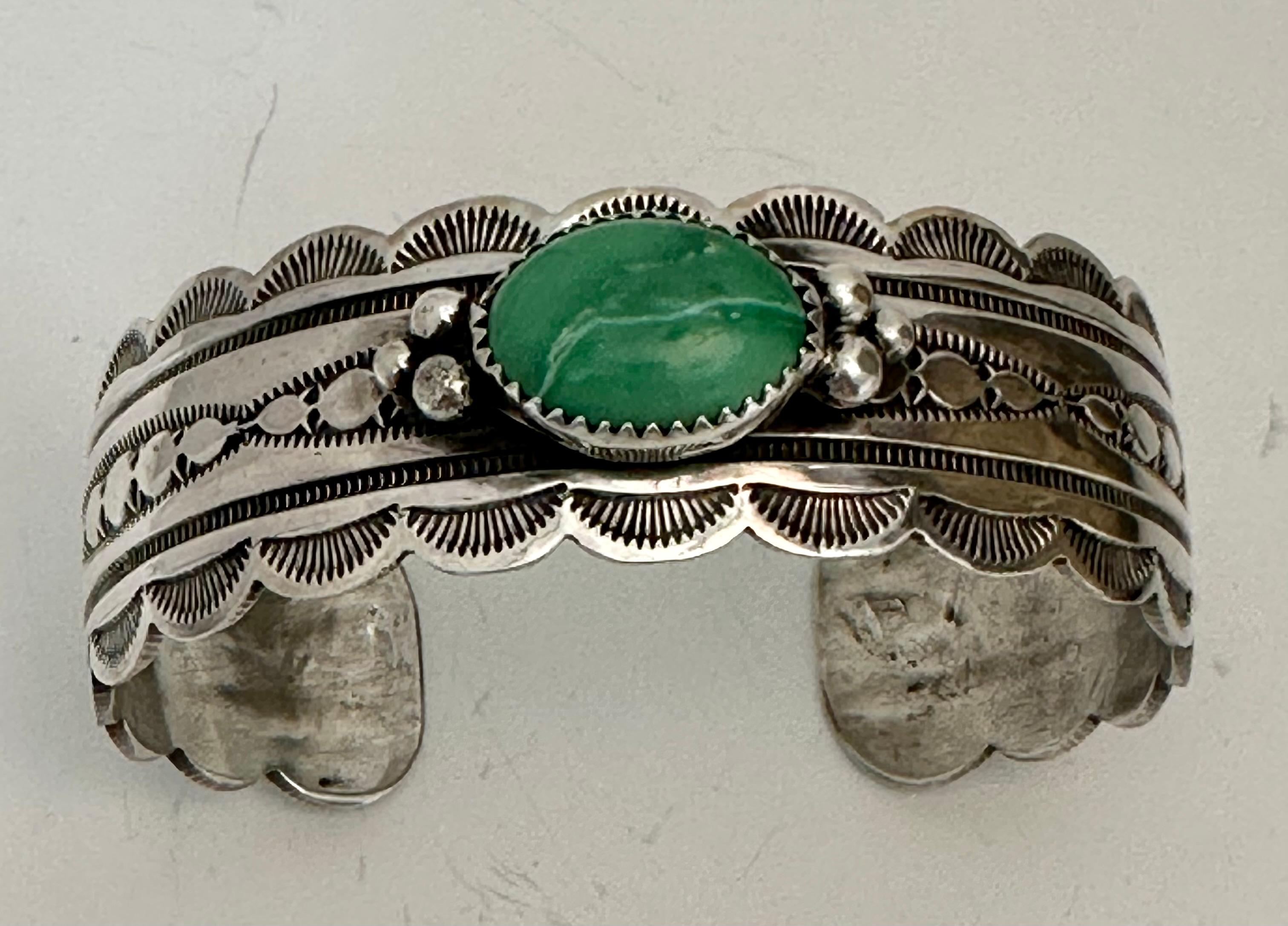Artisan Navajo ~ Sterling Silver.925 Cerrillos Mountain Turquoise Cuff Bracelet by TT For Sale