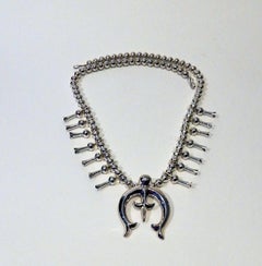 Shirley Johnson Navajo Sterling Squash Blossom Necklace and Earrings Set