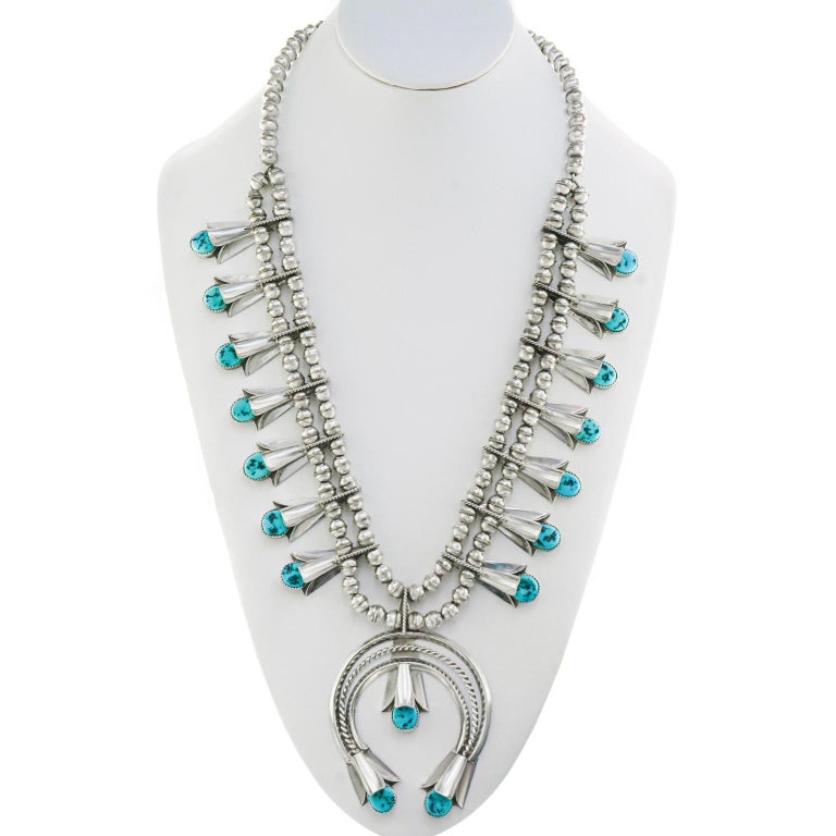 Navajo Sterling Squash Blossom Necklace by Fatoya Yazzie at 1stDibs