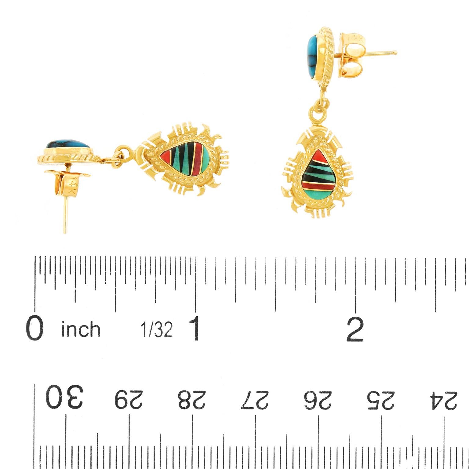 Women's Navajo Stone Inlay Gold Earrings