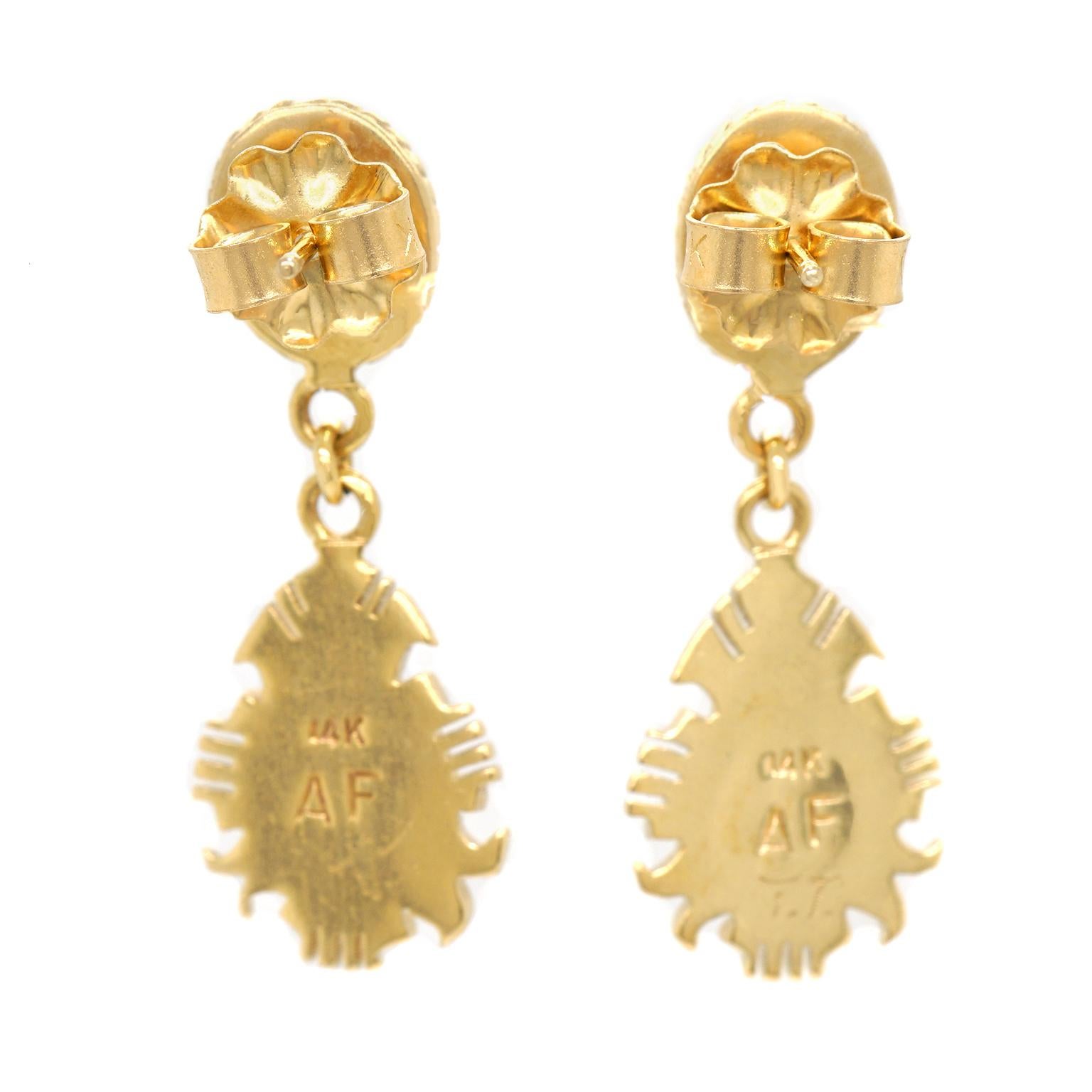 Navajo Stone Inlay Gold Earrings 2
