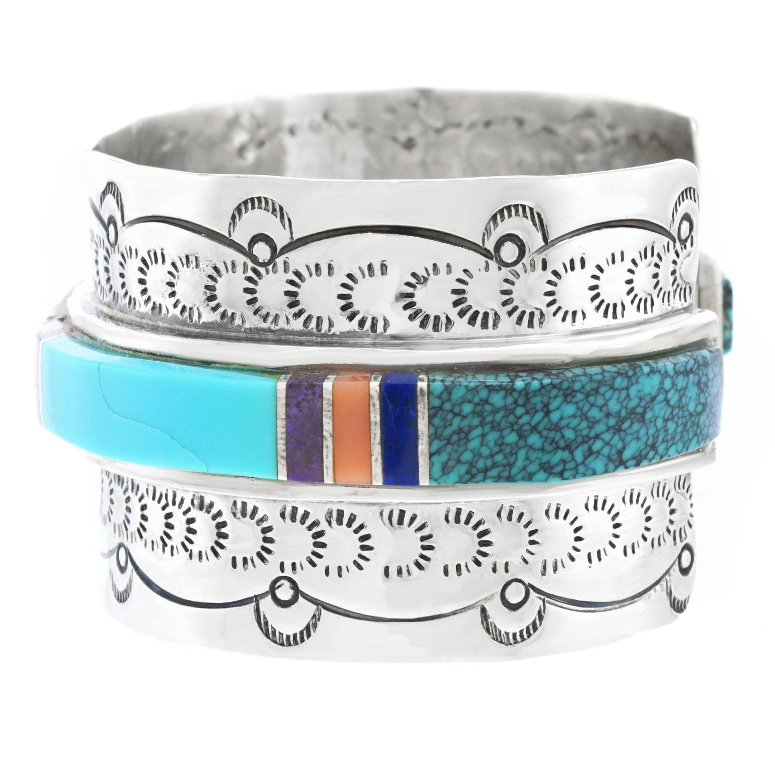 Women's or Men's Navajo Stone-Set Sterling Cuff Bracelet