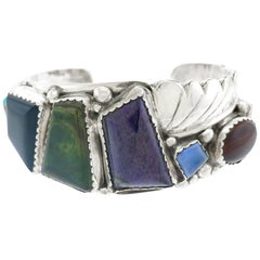 Vintage Navajo Stone-Set Sterling Cuff Bracelet