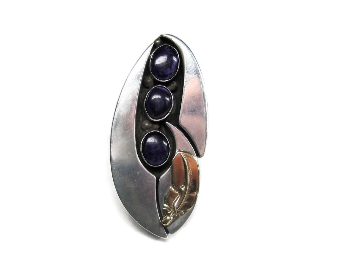 Navajo Sugilite Feather Ring Wilbert Cora Vandever Adjustable For Sale 6